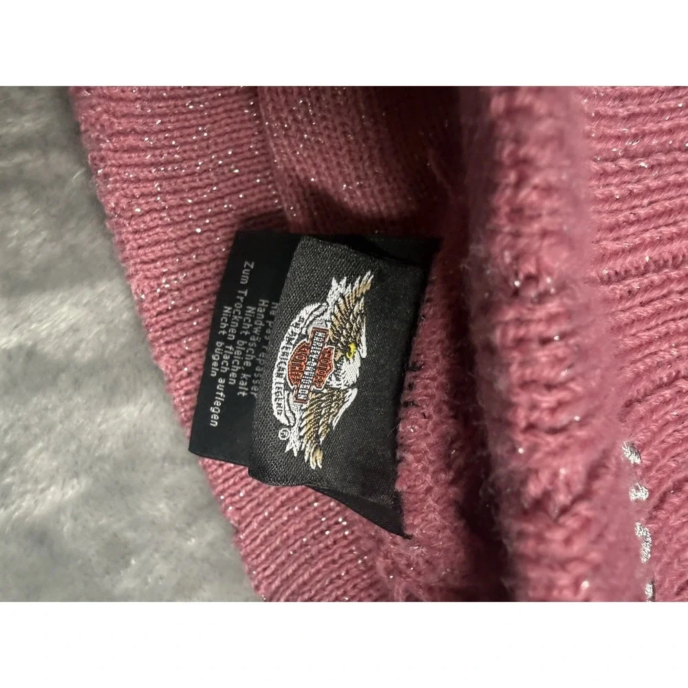 Harley Davidson Logo Knit Beanie Hat Pink One Size
